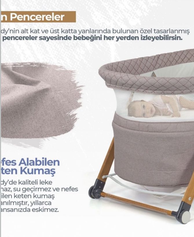 Kraft ZOODY İki Kademe Katlanır Oyuncaklı Cibinlikli Tekerlekli Oyun Alanı Sepet Beşik - Görsel 3