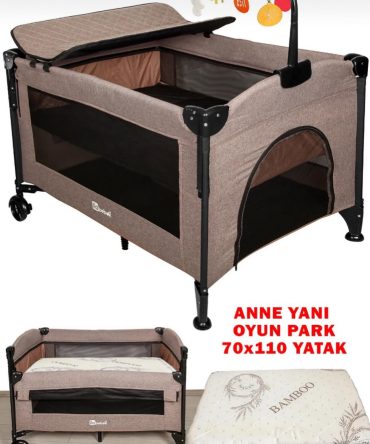 Anne Yanı Asansörlü Oyuncaklı Alt Açması Ara Katı Tekerlekli Oyun Park Beşik ( 70/110 )YATAK HEDİYE